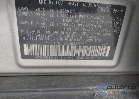 2011 Subaru Outback 2.5I Limited from USA, damaged, VIN 4S4BRBKC3B3348969